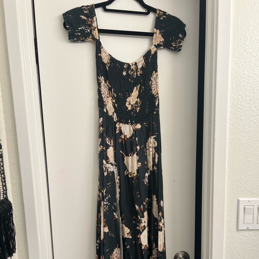 Auguste The Label Floral Smocked Dress in Black and Cream